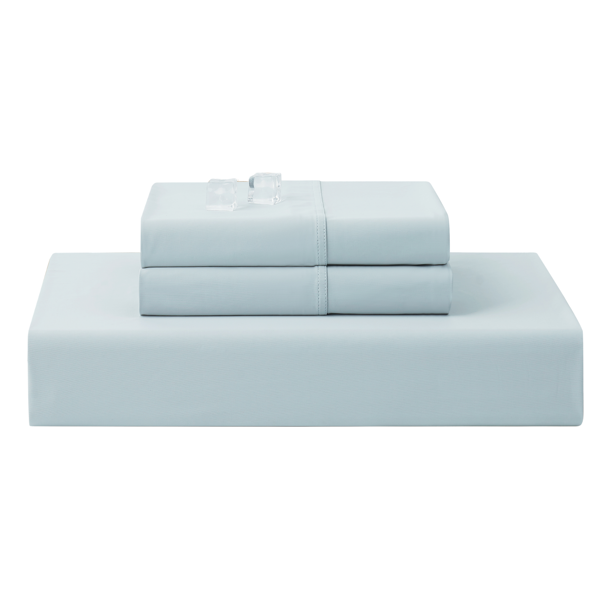 Folded blue Snuggle Sac fitted sheet and pillowcase set on a white background#color_Blue