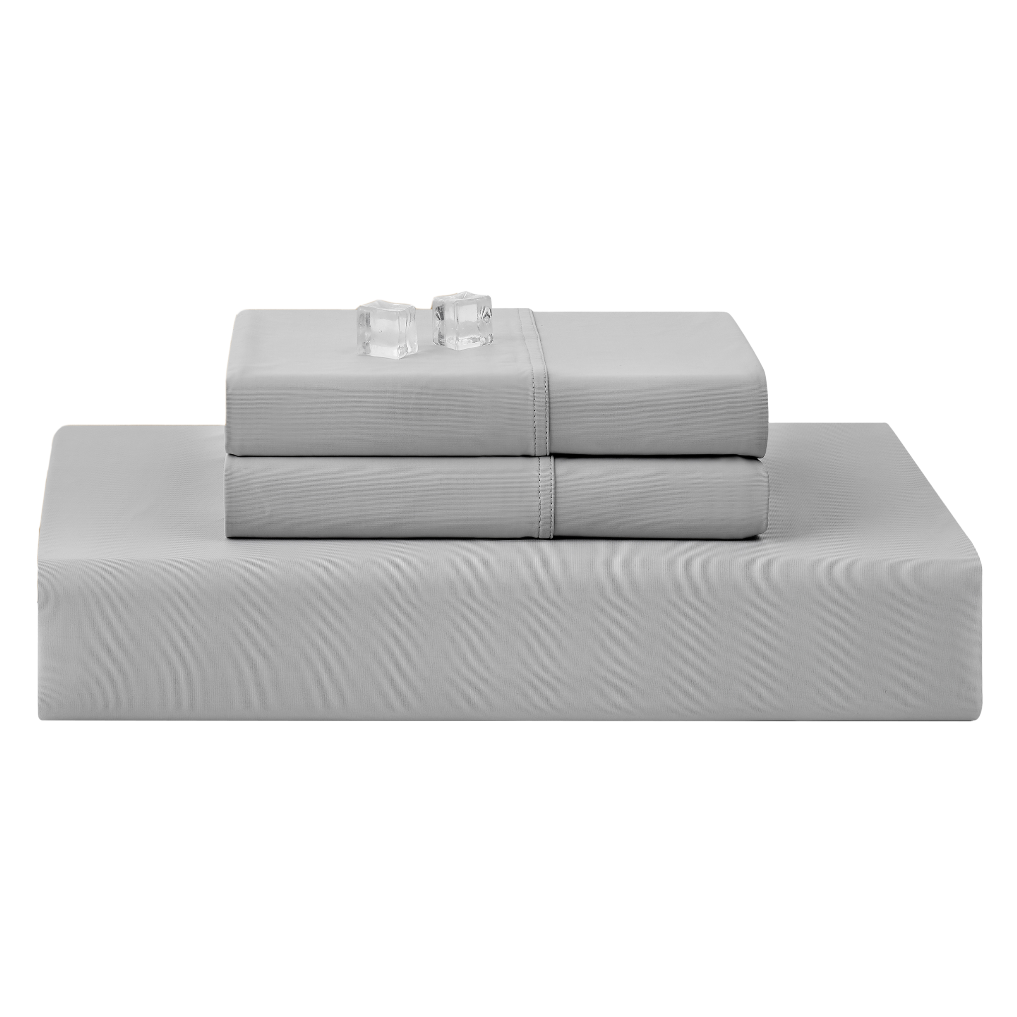 Folded light grey Snuggle Sac fitted sheet and pillowcase set on a white background#color_Light Grey