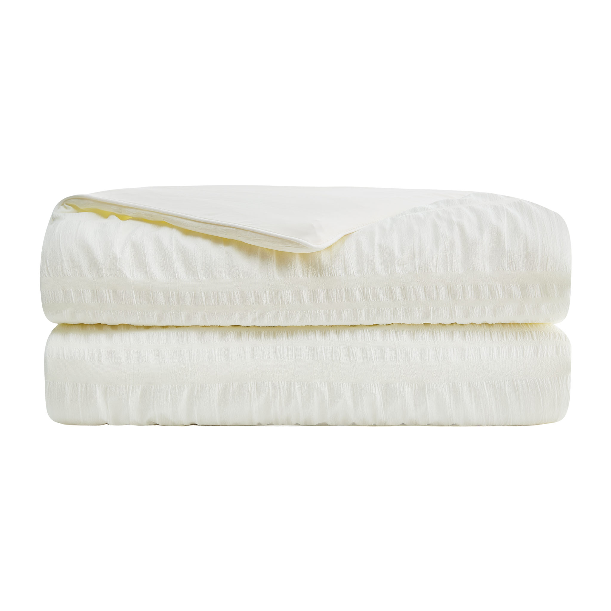 Folded Snuggle Sac Seersucker Cooling Comforter, featuring seersucker texture#color_White