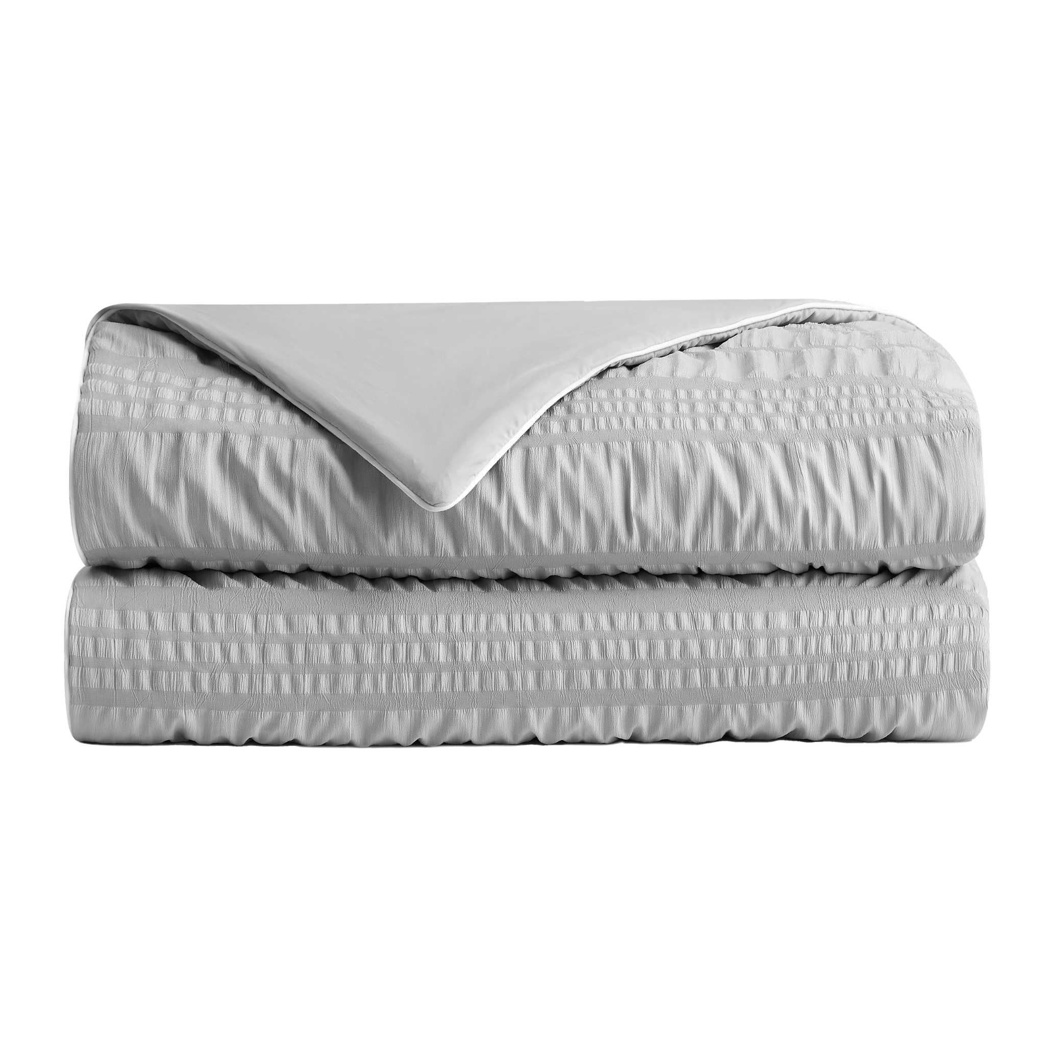 Folded Snuggle Sac Seersucker Cooling Comforter, featuring seersucker texture#color_Light Grey
