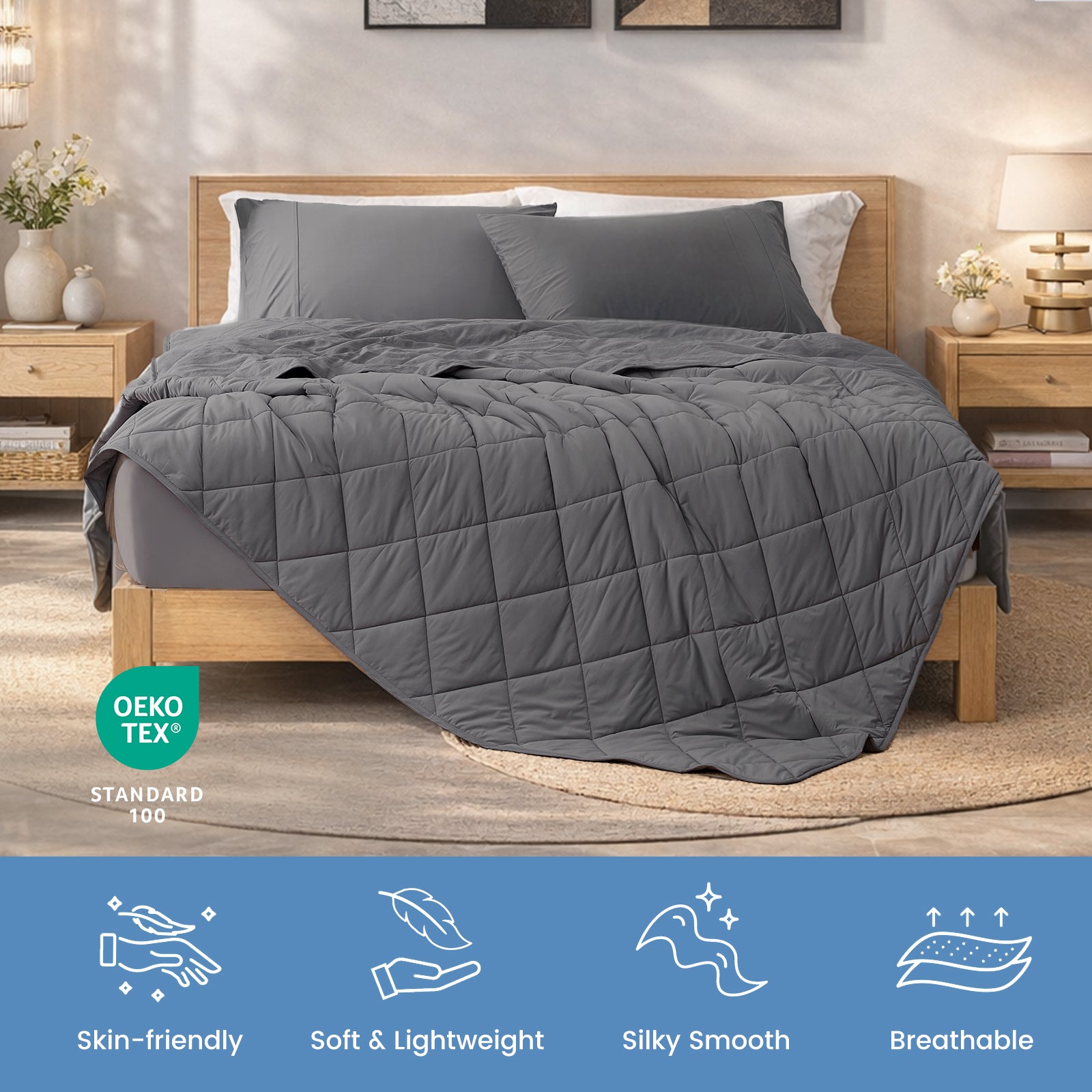 Snuggle Sac Charcoal grey chill weave cooling blanket, breathable, soft and skin-friendly. #Color_Charcoal Grey