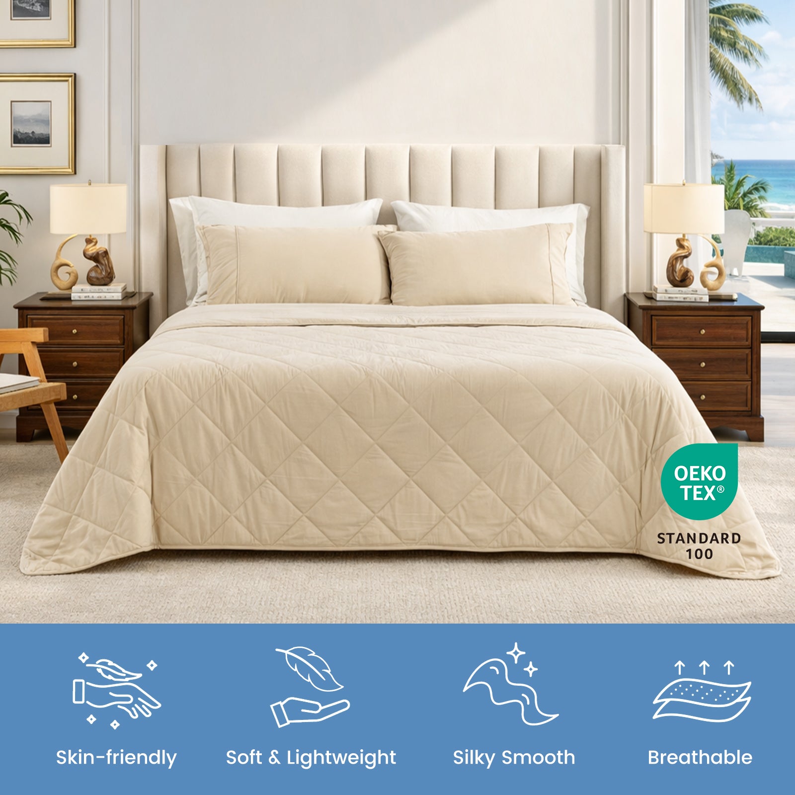 Snuggle Sac Khaki chill weave cooling blanket, breathable, soft and skin-friendly. #Color_Khaki