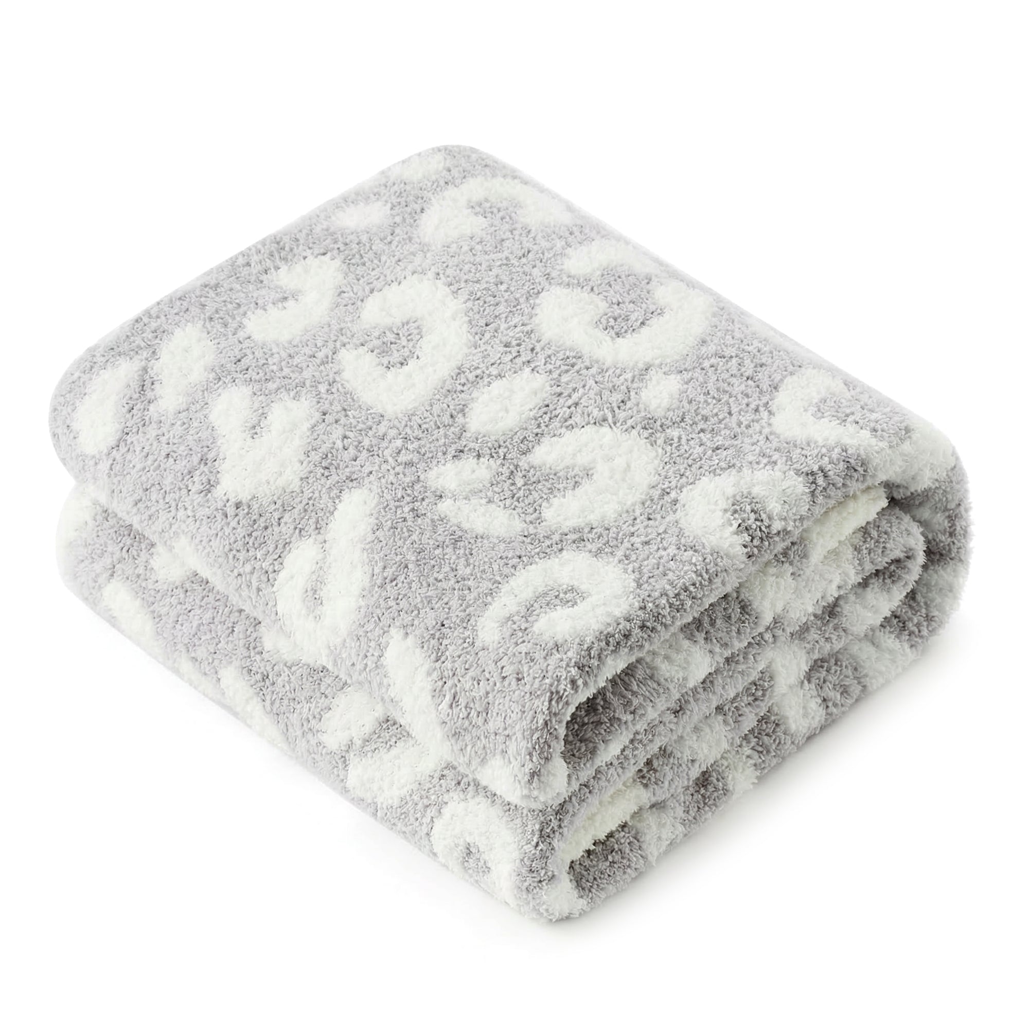 Folded Snuggle Sacs Reversible Leopard Feather Yarn Knit Throw Blanket#Color_Leopard Grey