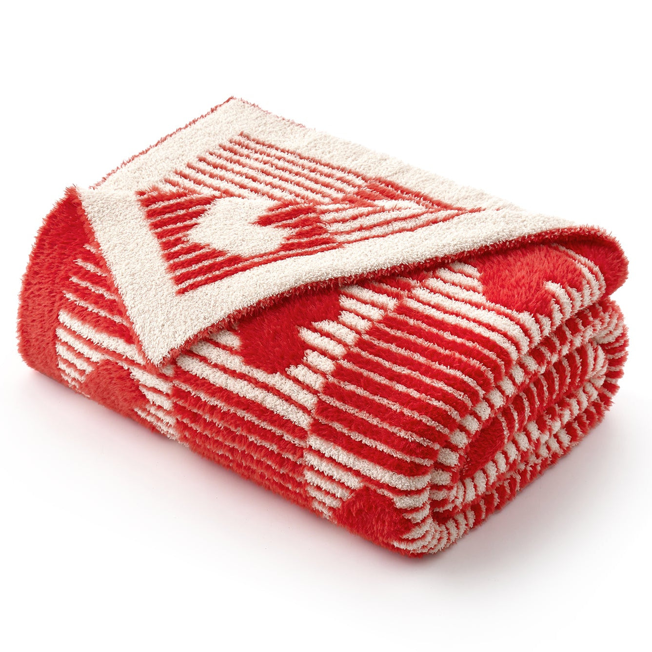 Folded red and white checkered blanket on a white background #color_Red/Cream