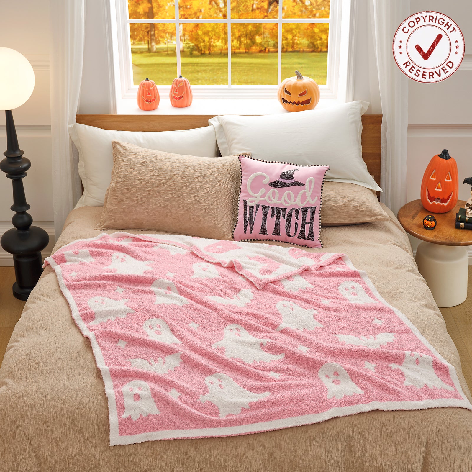 MochiSoft™ Reversible Pink Ghost Throw Blanket