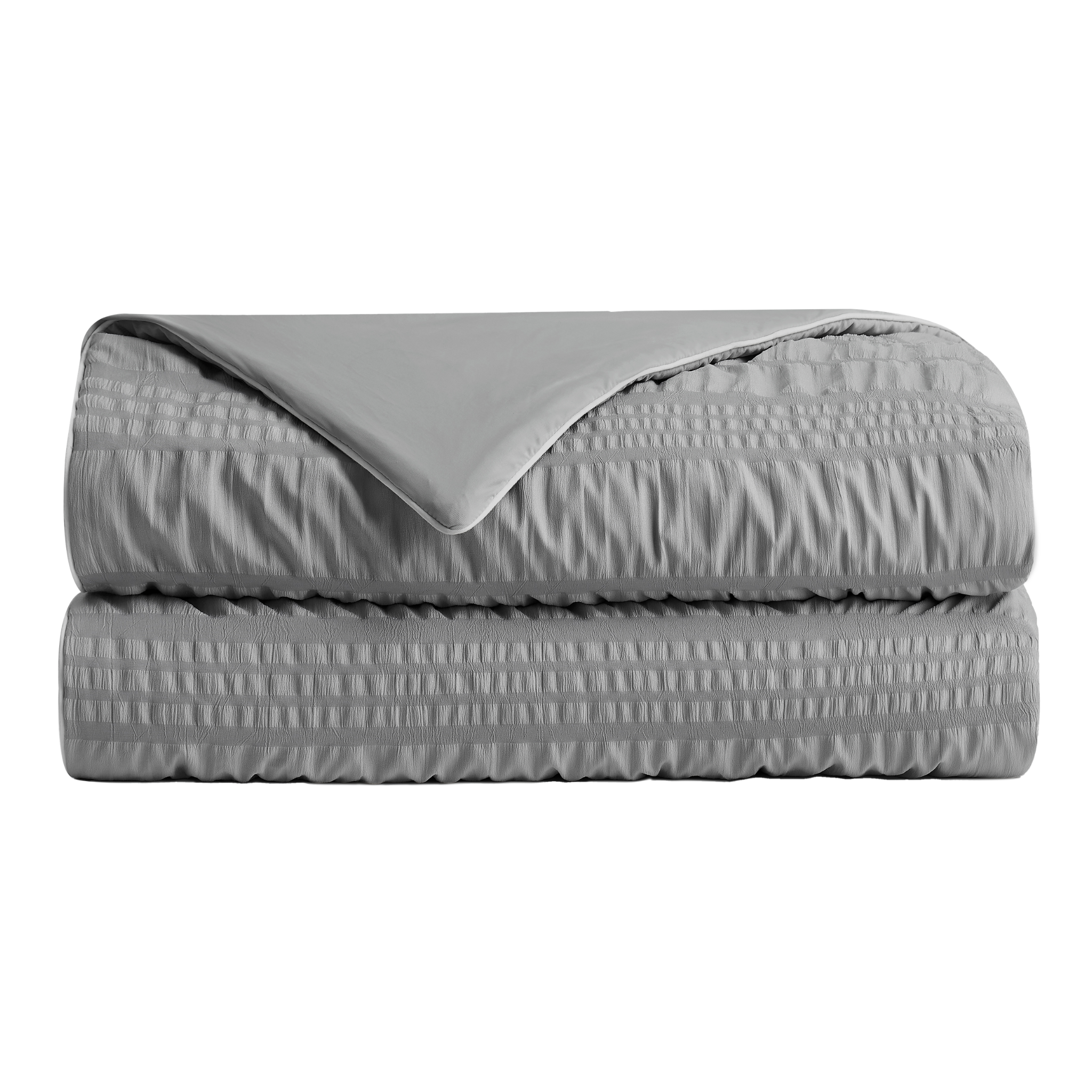 Folded Snuggle Sac Seersucker Cooling Comforter, featuring seersucker texture#color_Dark Grey