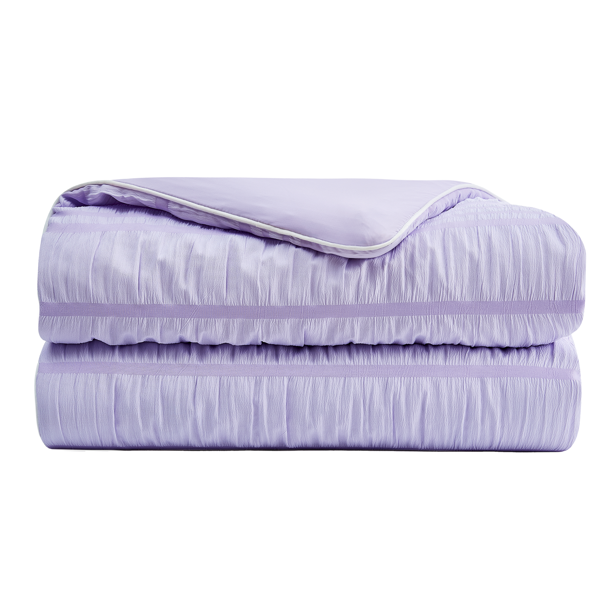 Folded Snuggle Sac Seersucker Cooling Comforter, featuring seersucker texture#color_Purple