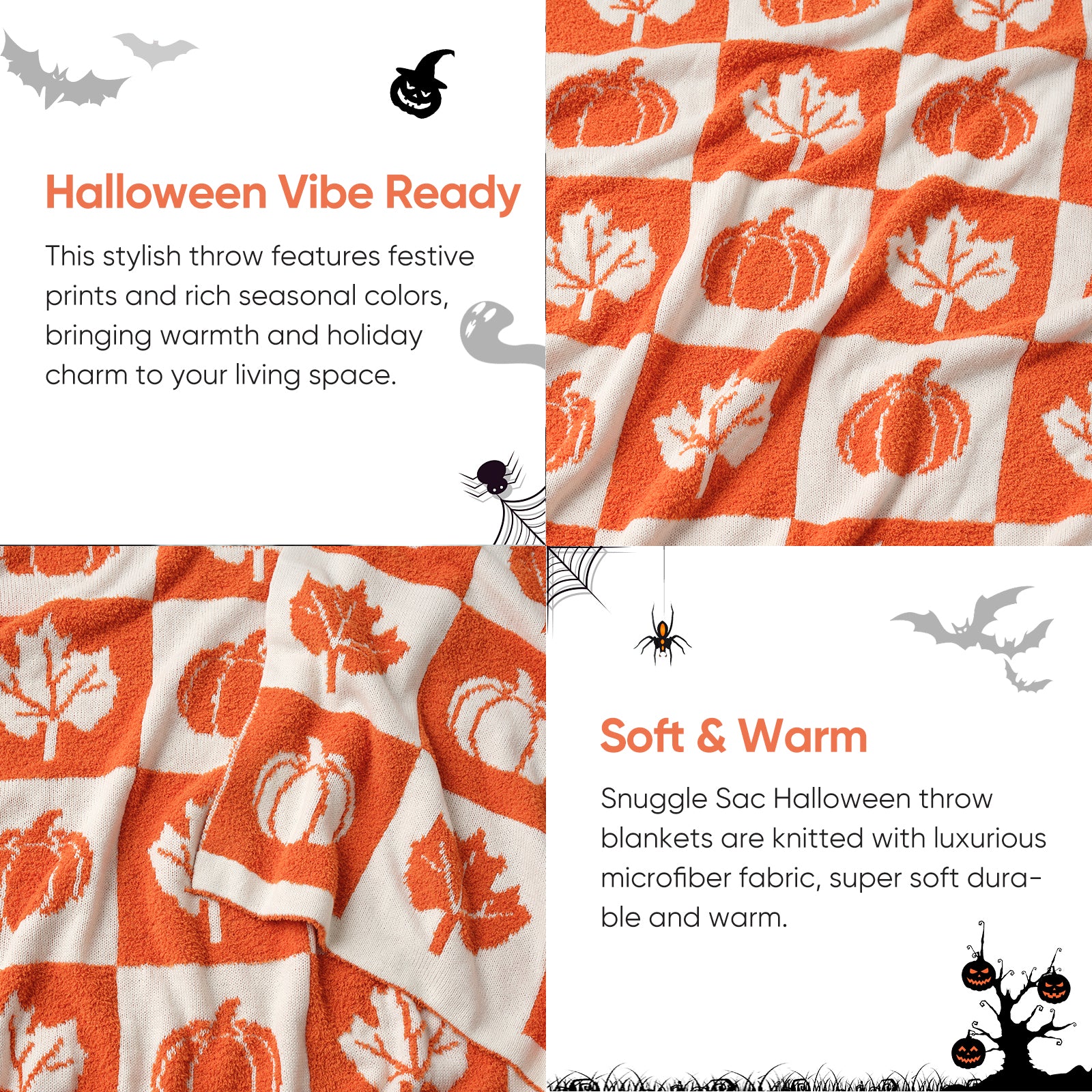 MochiSoft™ Checkered Pumpkin Maple Leaf Throw Blanket