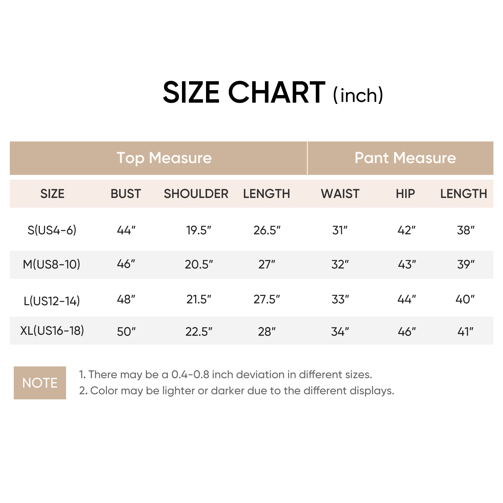 Snuggle Sac men long sleeve crewneck knit loungewear set displayed with size chart and garment measurements 