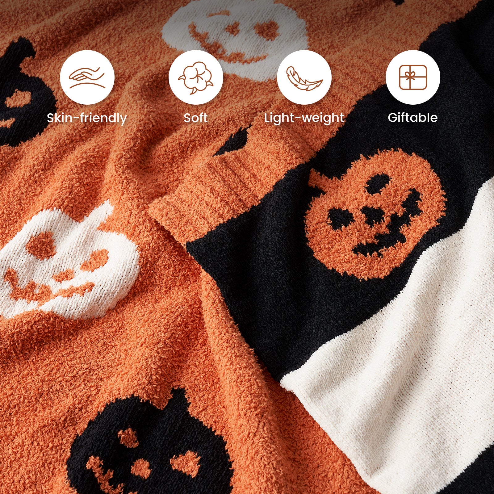 MochiSoft™ Reversible Pumpkin Bat Throw Blanket