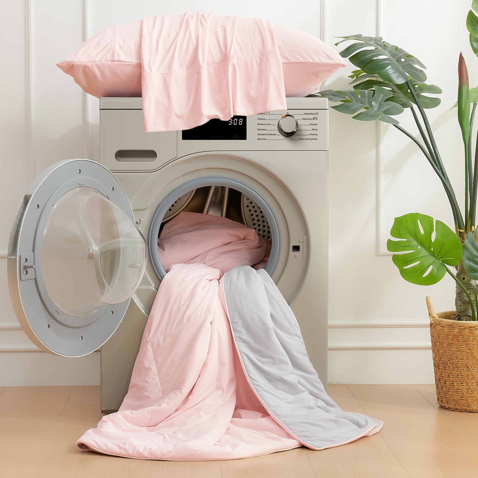 Machine washable Snuggle Sac cooling comforter for easy care in Pink/grey color#color_Pink/Grey