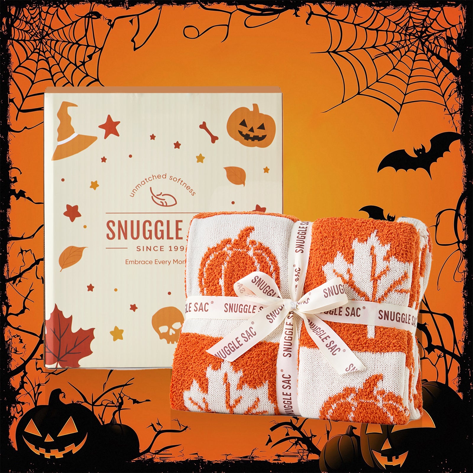MochiSoft™ Checkered Pumpkin Maple Leaf Throw Blanket
