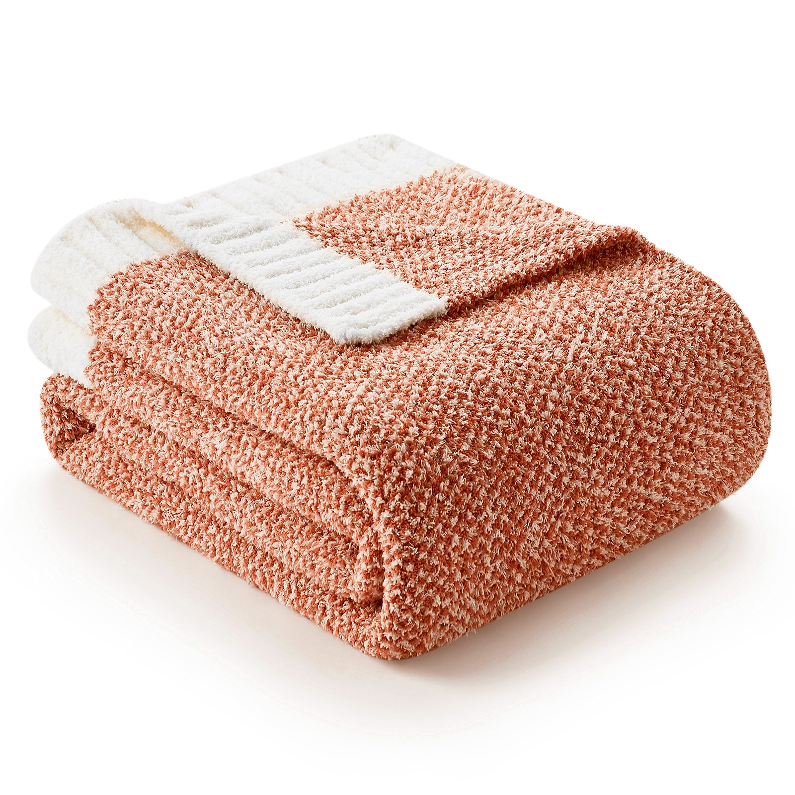 Folded Snuggle Sac Heather Feather Yarn Orange Knit Throw Blanket front view#Color_Orange