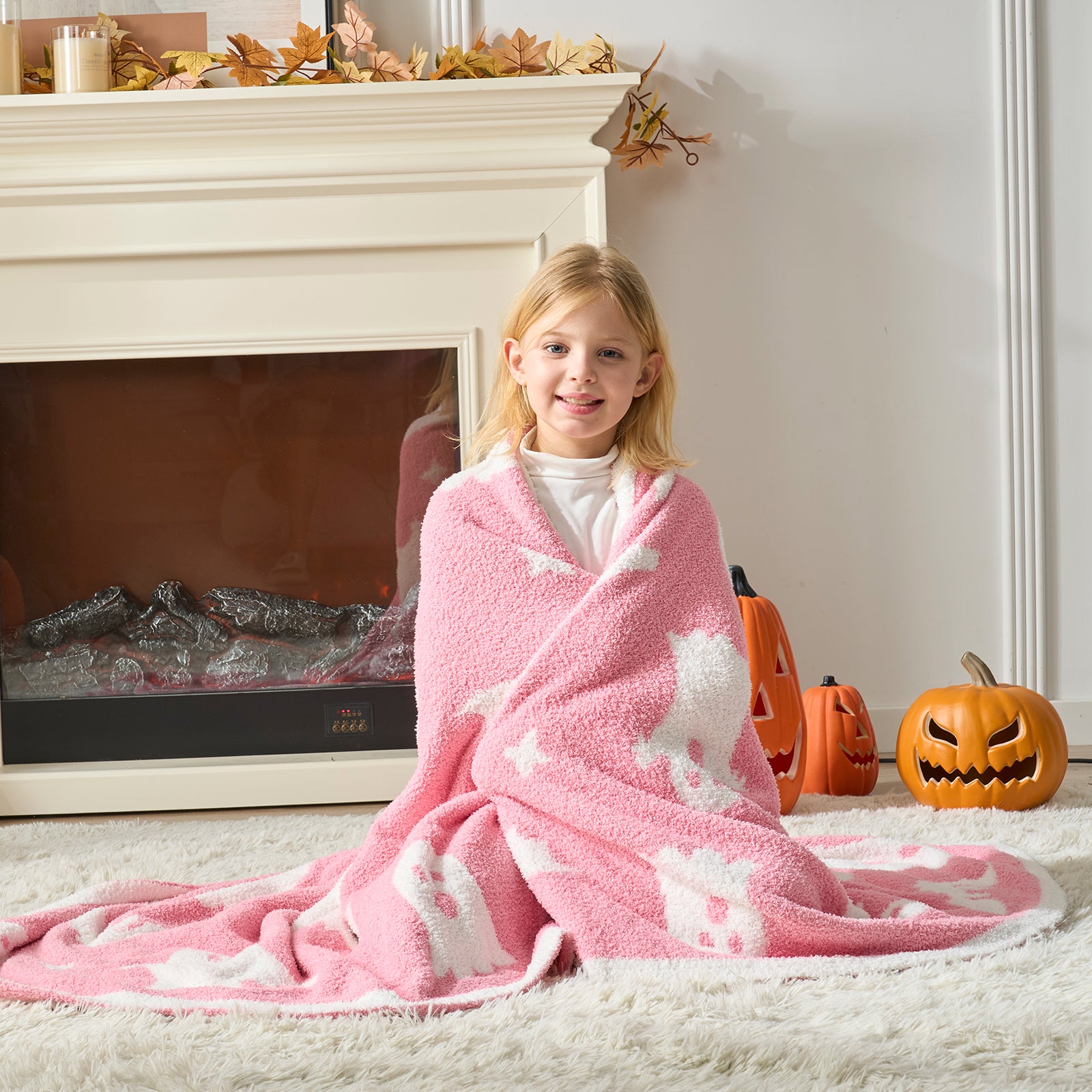 MochiSoft™ Reversible Pink Ghost Throw Blanket