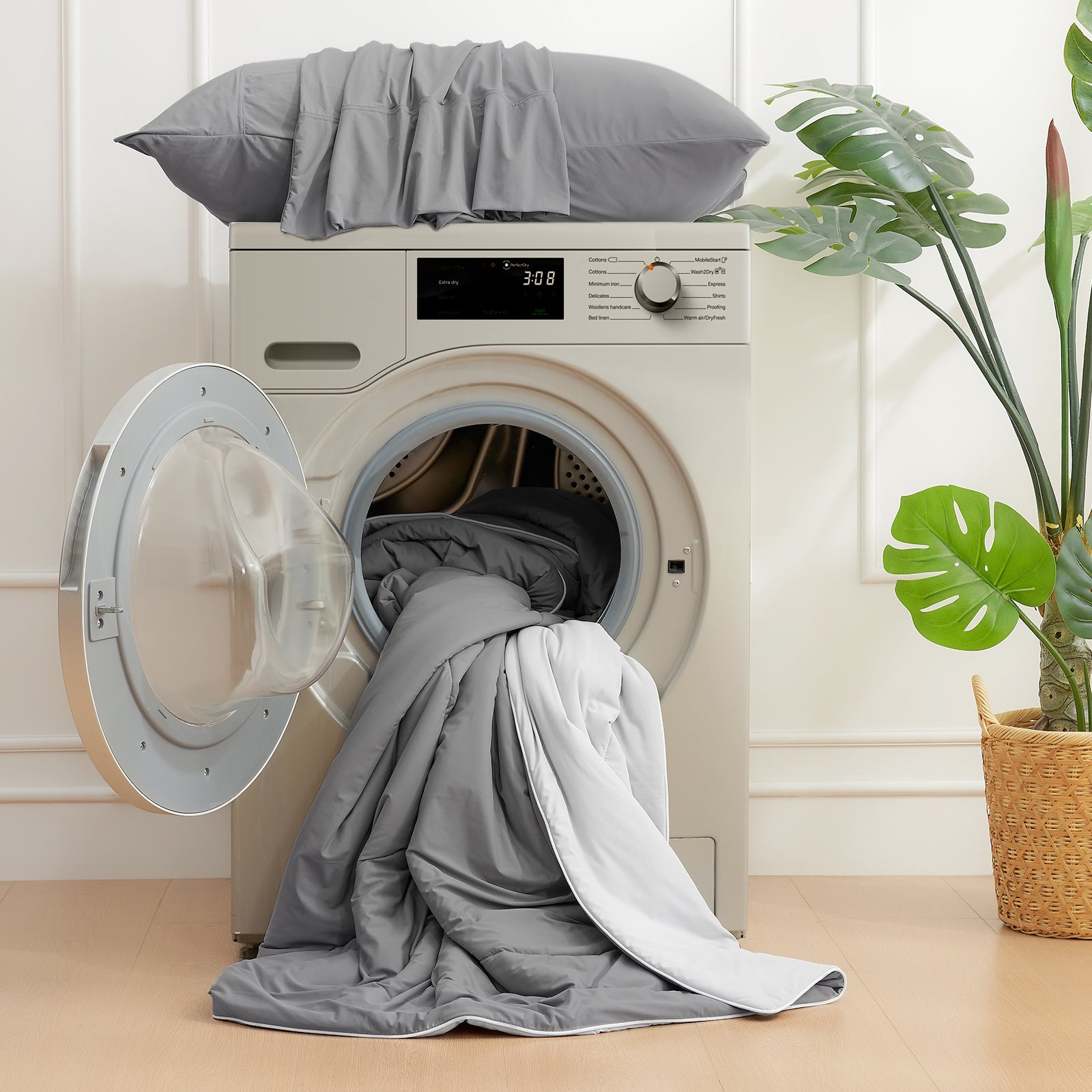 Machine washable Snuggle Sac cooling comforter for easy care in dark grey#color_Dark Grey