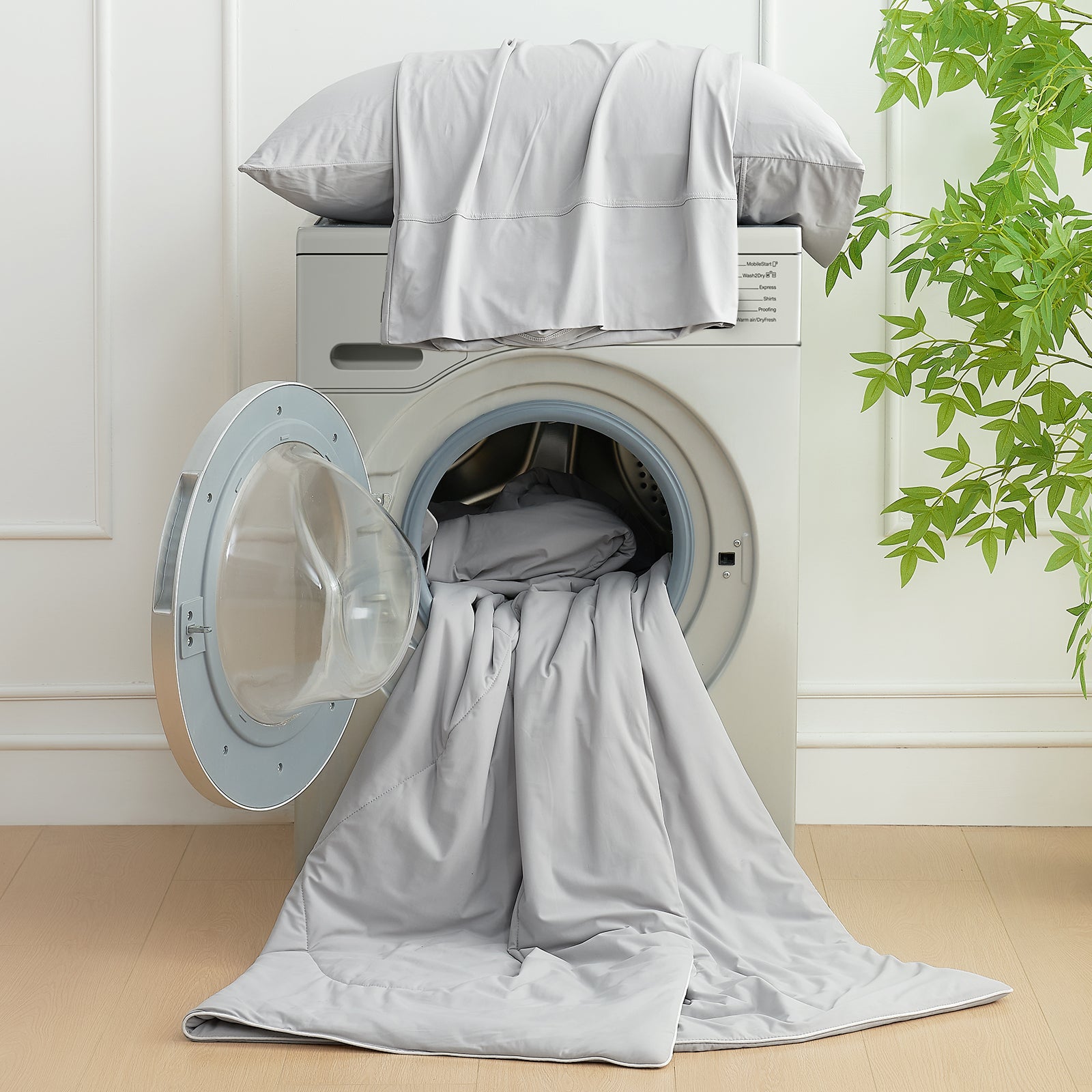 Machine washable cooling comforter for easy care#color_Grey