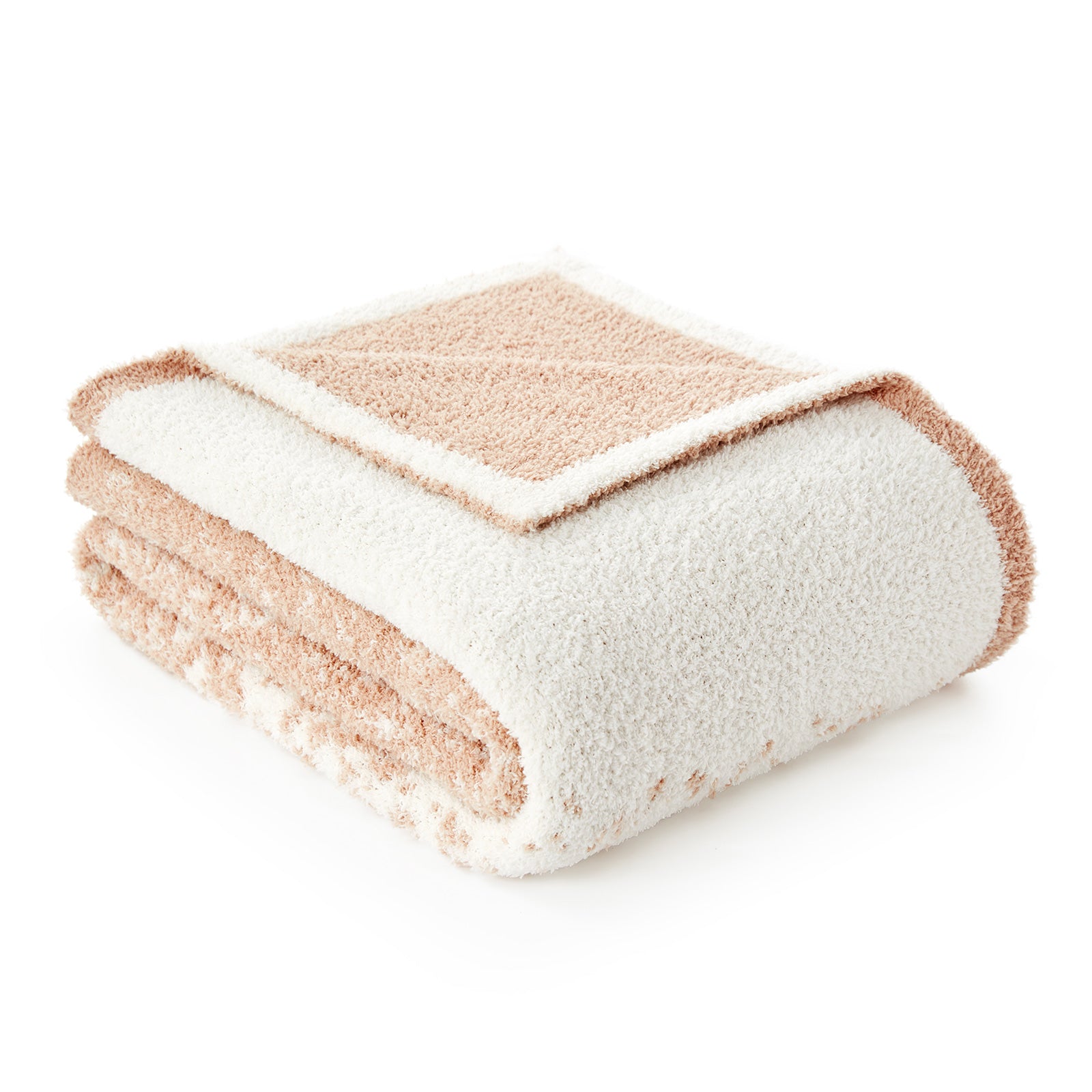 Folded Snuggle Sacs Reversible Ombre Heather Feather Yarn Knit Throw Blanket #color_Khaki