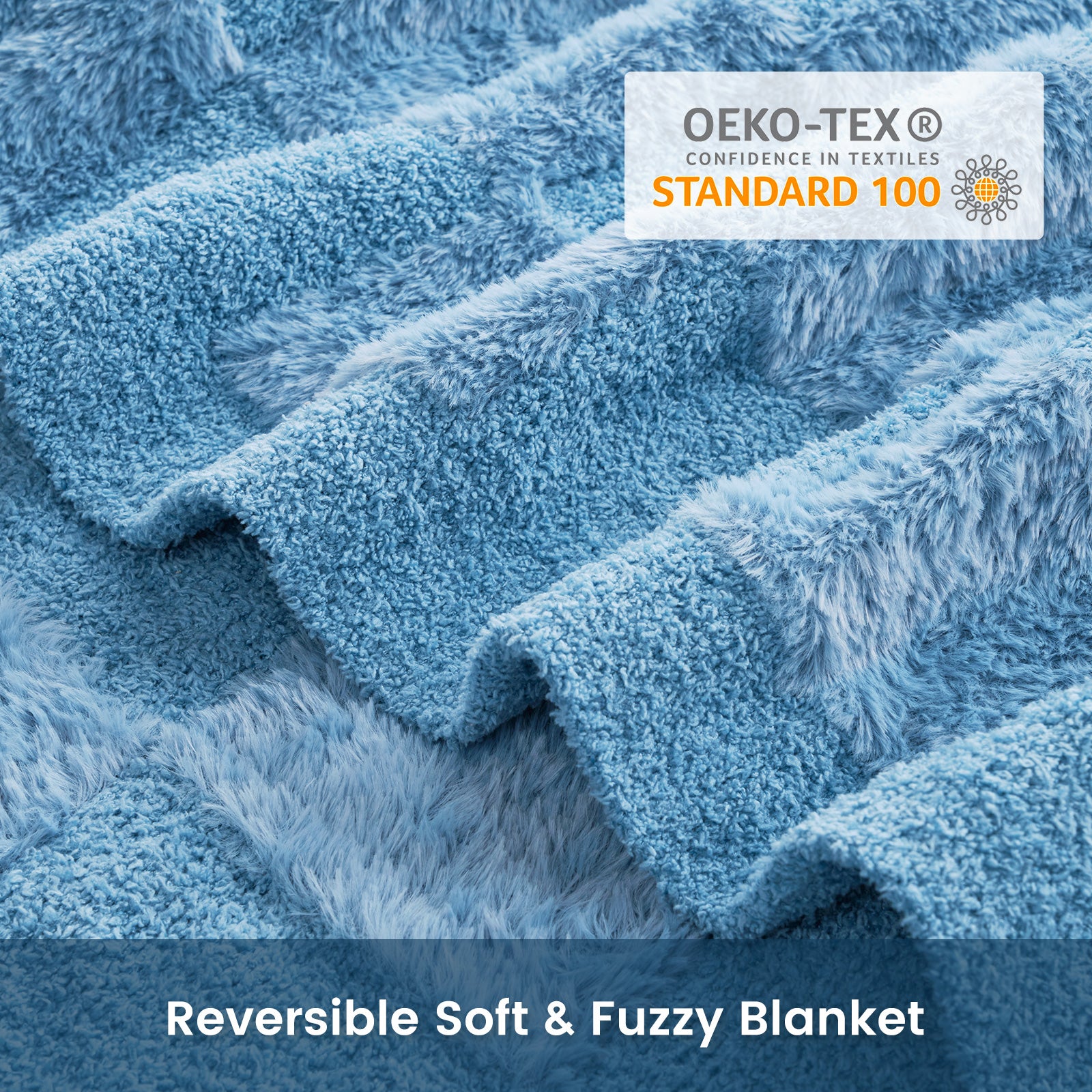 UltraCozy Solid Checkered Feather Yarn Knit Throw Blanket with OEKO-TEX Certificate #Color_Solid Blue