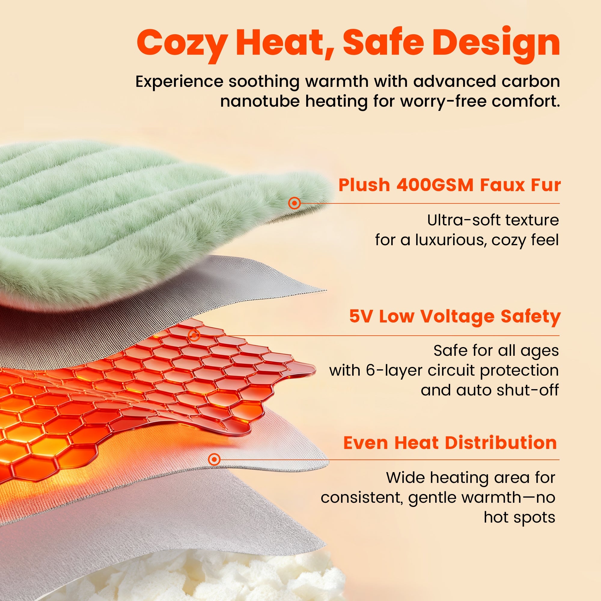 Close up of Snuggle Sac Heated Faux Fur Backrest Reading Pillow in sage green featuring the cozy heat and safe design #color_Sage Green