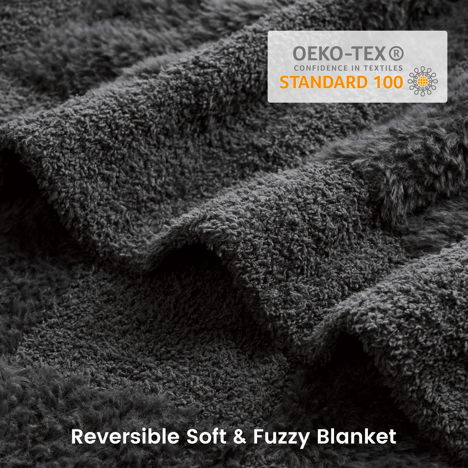 Close up of UltraCozy Solid Checkered Feather Yarn Knit Throw Blanket with OEKO-TEX Certificate #Color_Solid Dark Grey