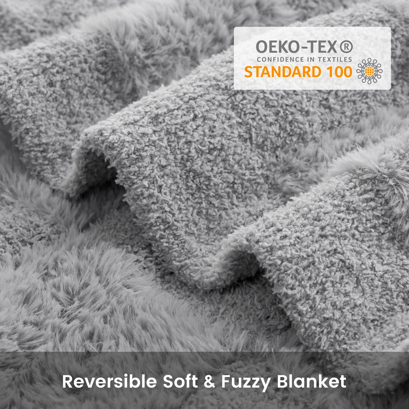 Close up of UltraCozy Solid Checkered Feather Yarn Knit Throw Blanket with OEKO-TEX Certificate #Color_Solid Light Grey