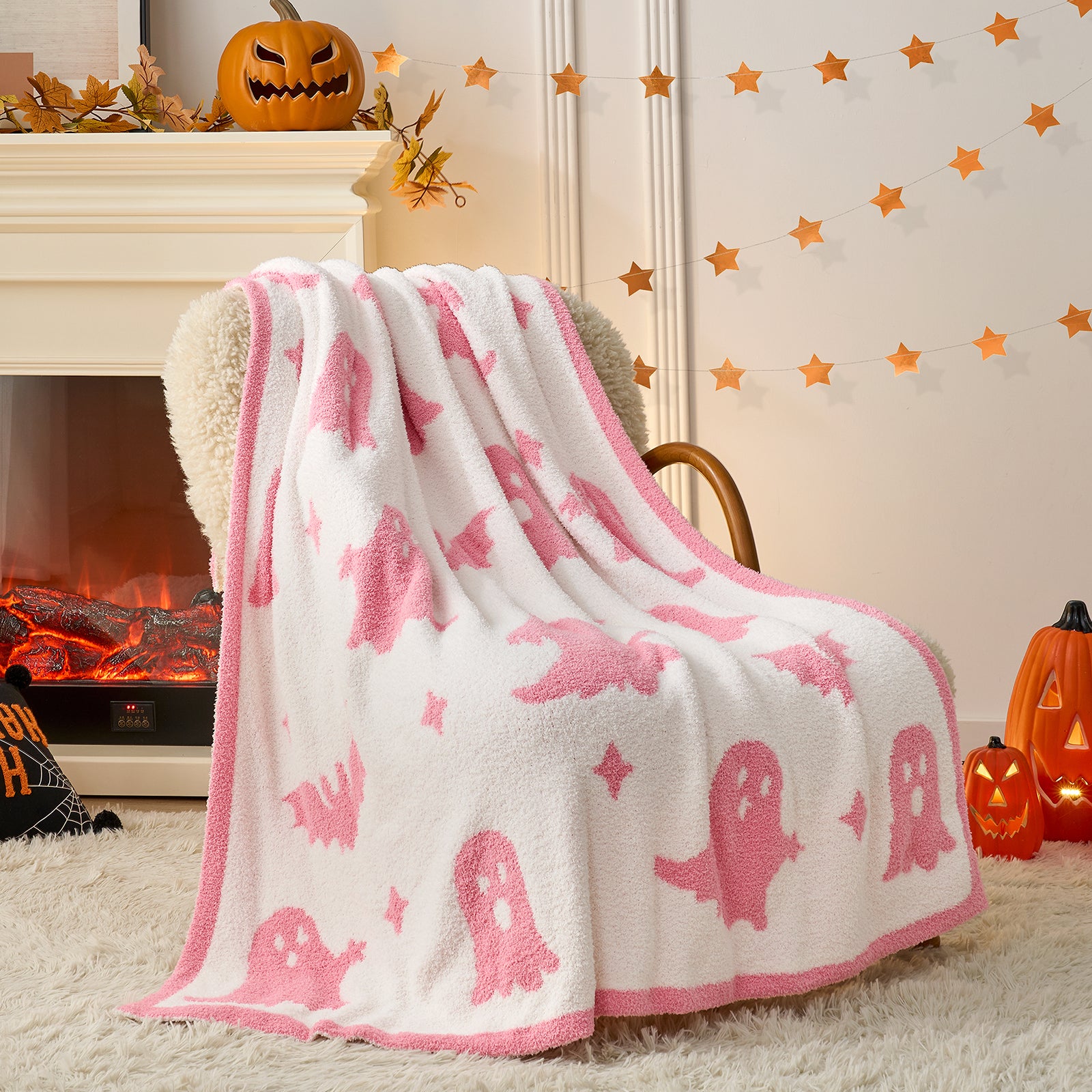 MochiSoft™ Reversible Pink Ghost Throw Blanket