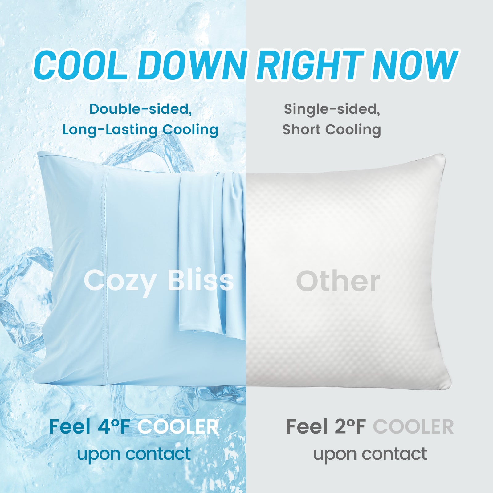 Comparision of Snuggle Sac cooling pillowcases and other cooling pillowcases.#Color_Sky Blue