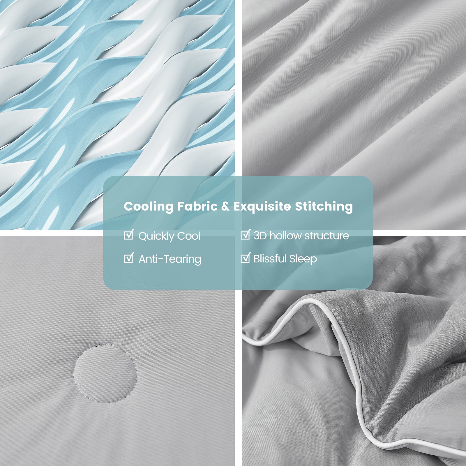 Close up of Snuggle Sac light grey cooling fabric and stitching#color_Light Grey