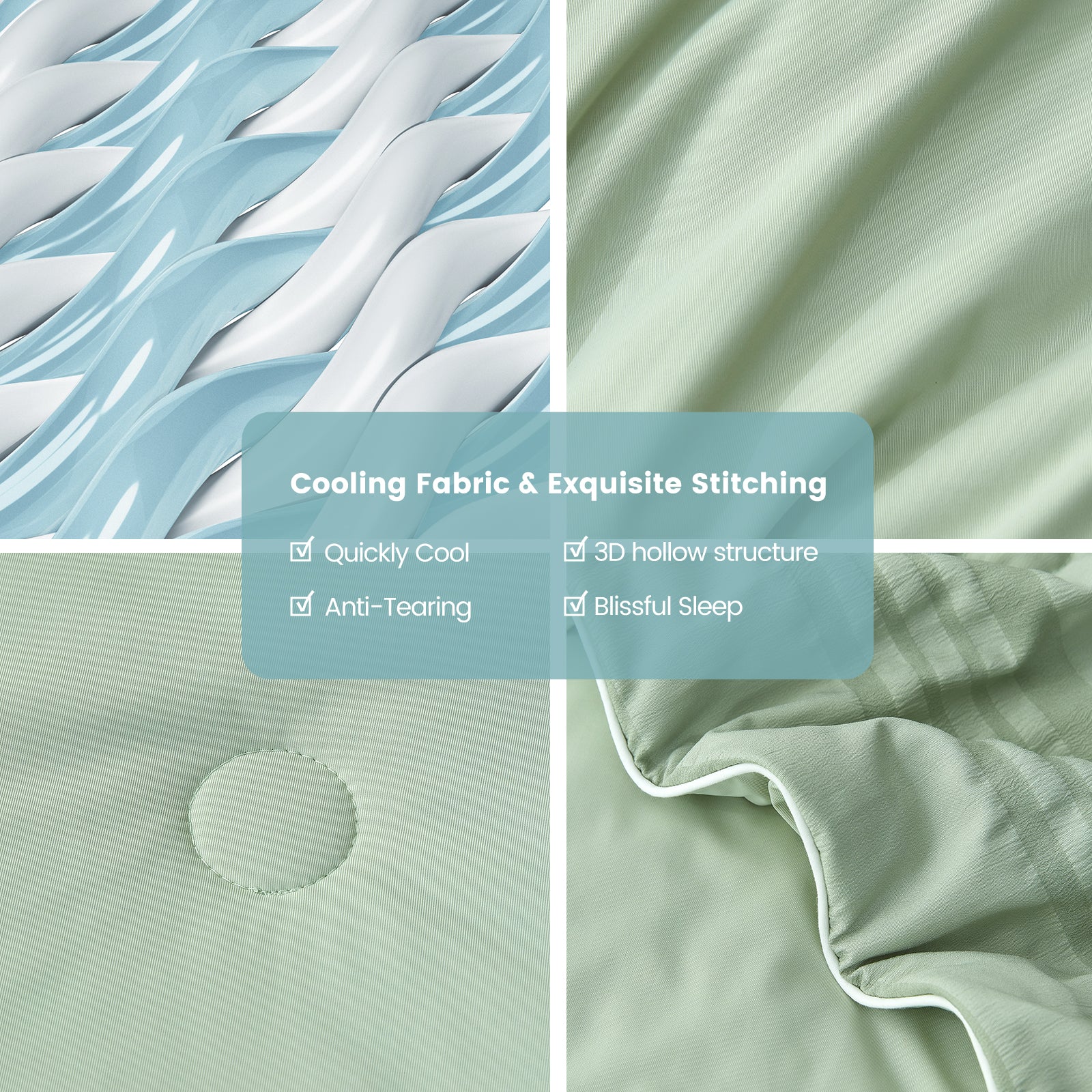 Close up of Snuggle Sac sage green cooling fabric and stitching #color_Sage Green