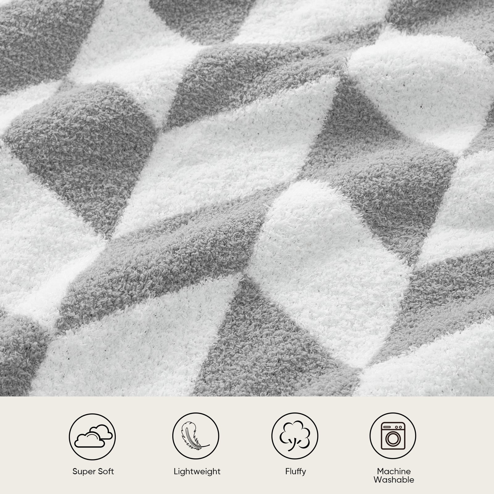 Close up of Snuggle Sacs Chevron Feather Yarn Knit Throw Blanket, featuring 'Super Soft, Lightweight, Fluffy, Machine Washable'#color_Grey