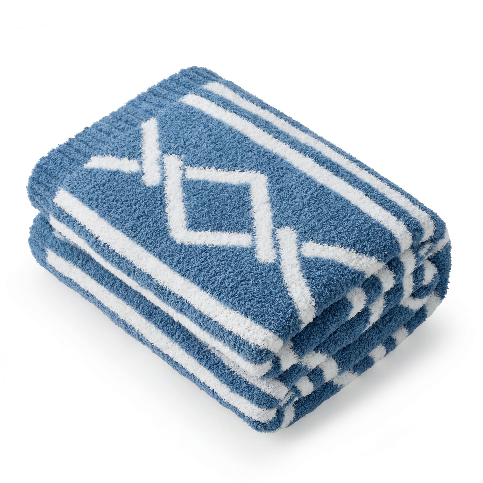 Folded Snuggle Sacs Aesthetic Boho Feather Yarn Knit Throw Blanket #color_Blue