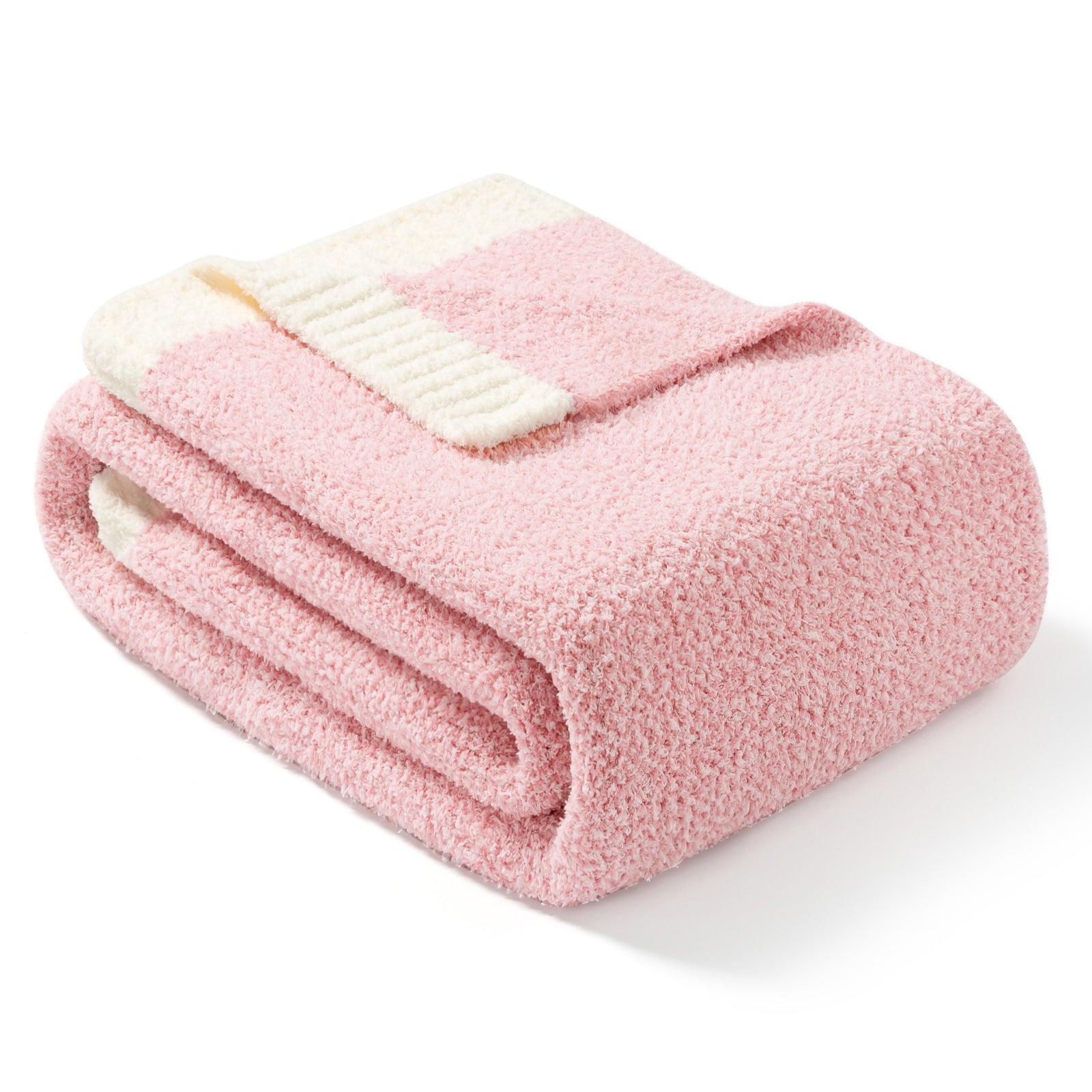 Folded Snuggle Sac Heather Feather Yarn Pink Knit Throw Blanket front view #color_Pink
