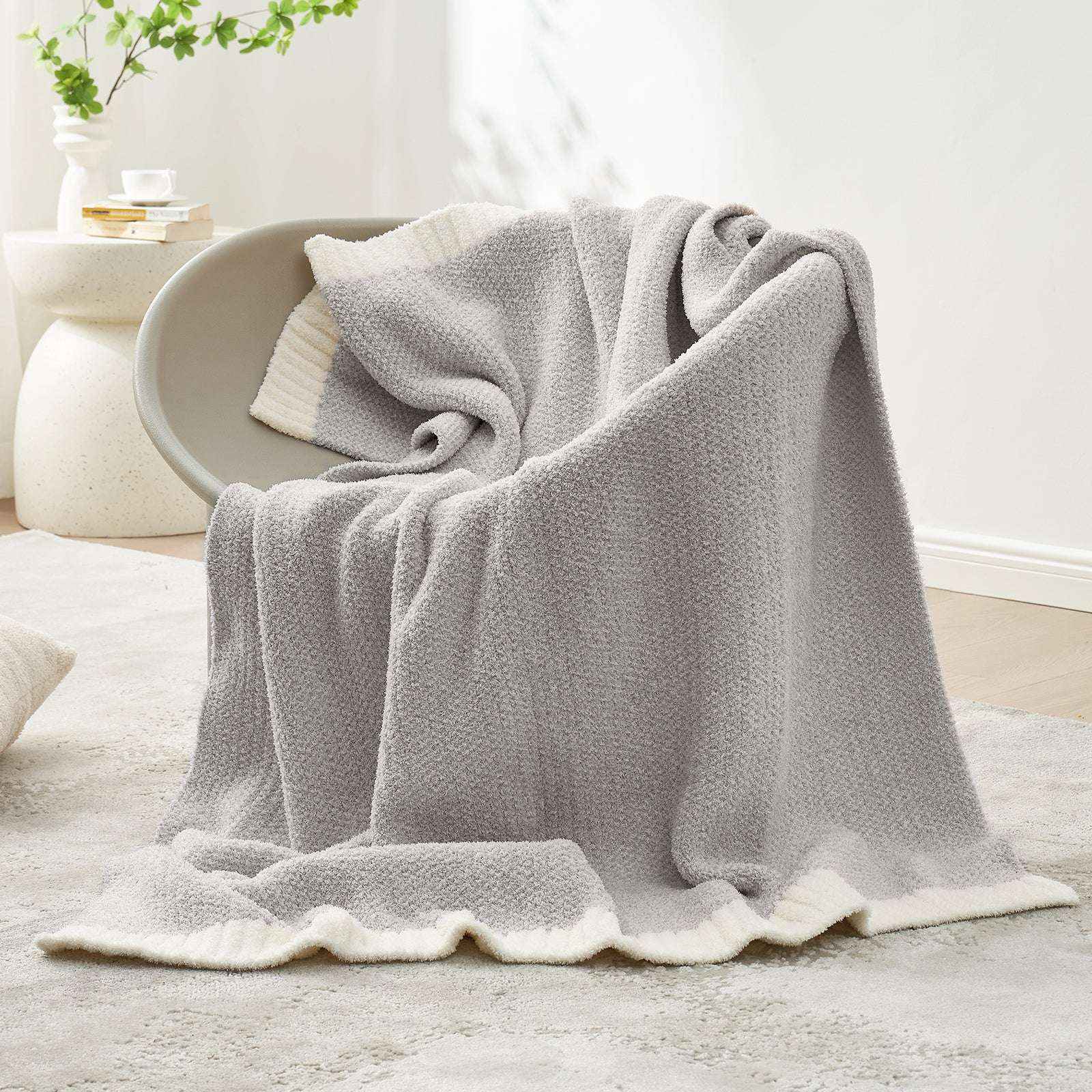 Snuggle Sac Heather Feather Yarn grey Knit Throw Blanket  on the chair#Color_Grey