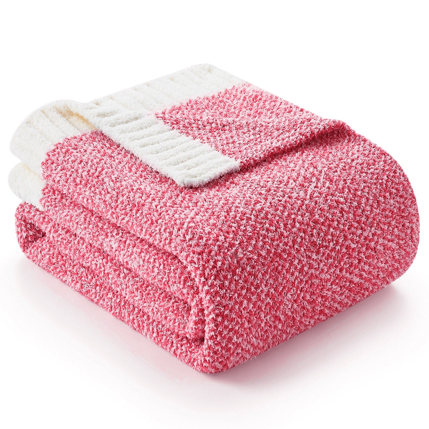 Folded Snuggle Sac Heather Feather Yarn Hot Pink  Knit Throw Blanket front view#color_Hot Pink