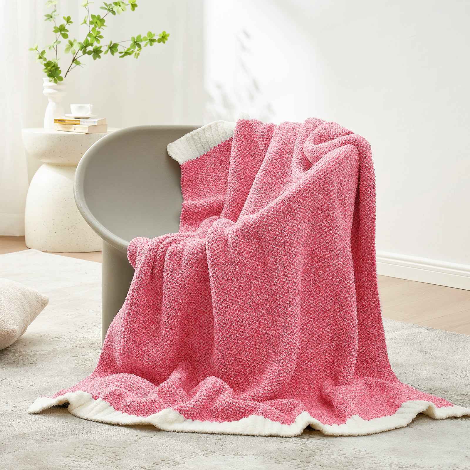 Snuggle Sac Heather Feather Yarn Hot Pink Knit Throw Blanket  on the chair#Color_Hot Pink