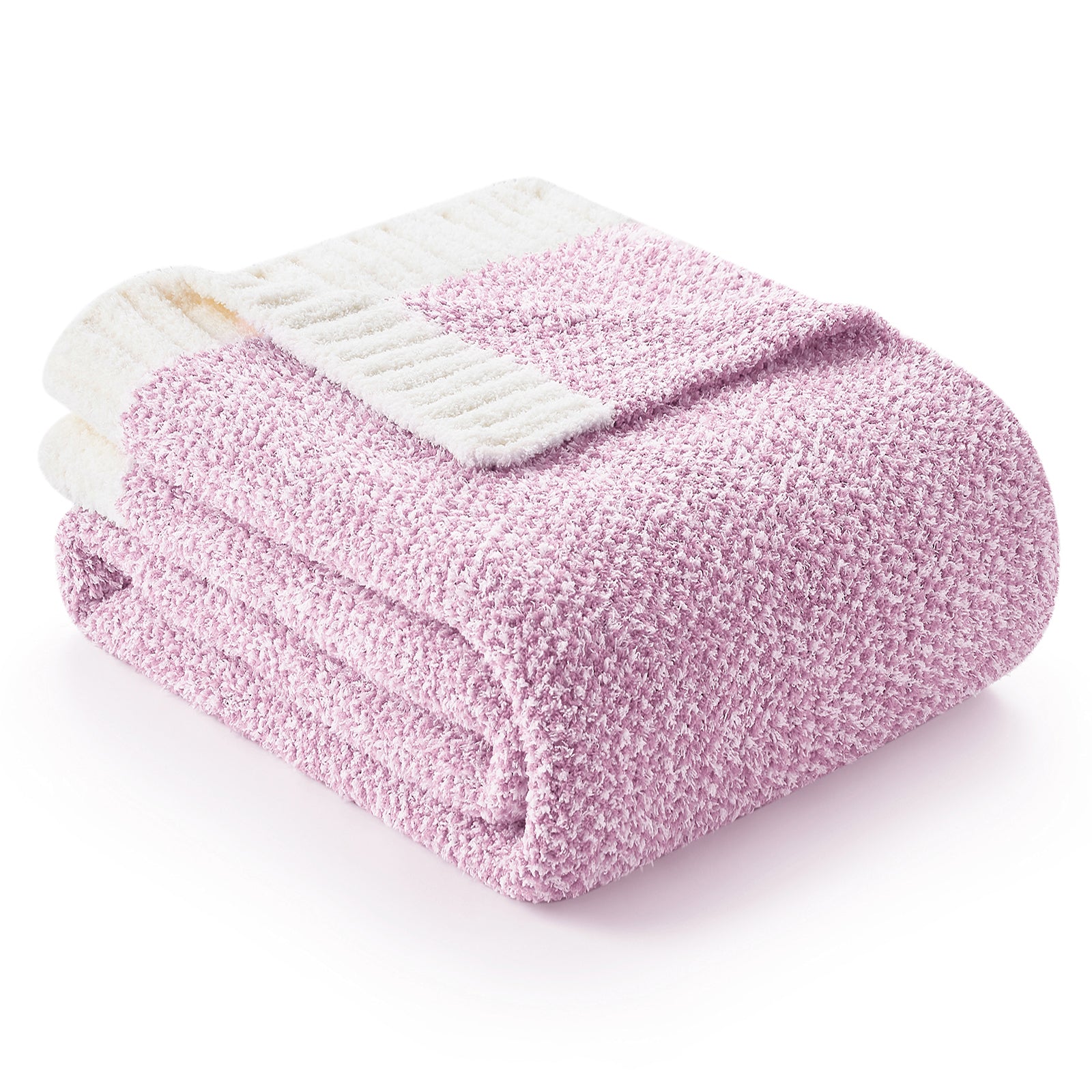 Folded Snuggle Sac Heather Feather Yarn Lilac Knit Throw Blanket front view#Color_Lilac