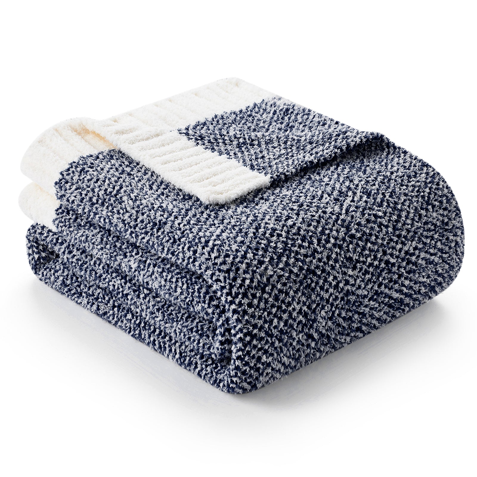 Folded Snuggle Sac Heather Feather Yarn Dark blue Knit Throw Blanket #Color_Dark Blue